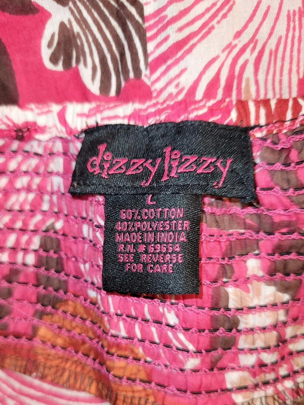 Dizzy Lizzy - Brown Satin & Pink Floral Spaghetti-Strap Top.